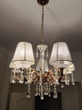 Lámpara de techo 5 brazos cristal y tela