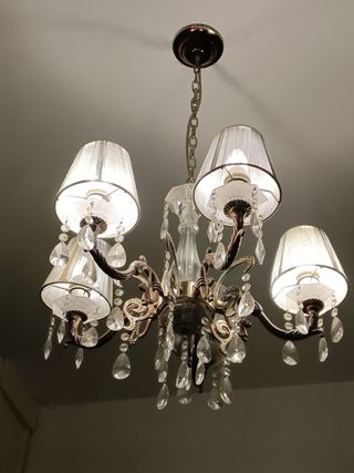 Lámpara de techo 5 brazos cristal y tela