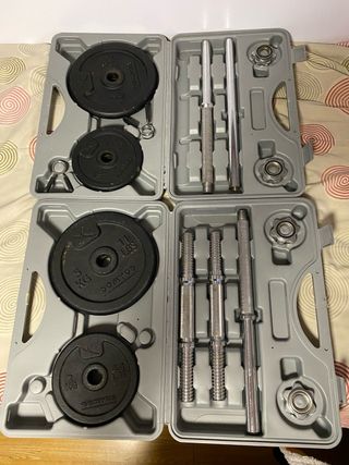 KIT COMPLETO DE MANCUERNAS Y BARRA PESAS DOMYOS 30
