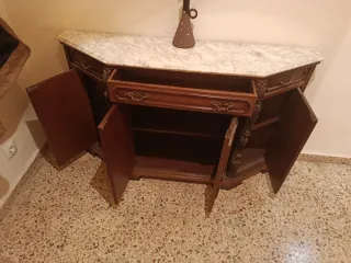 Taquillón entrada mármol y madera