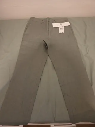 Pantalón Lino Slim Fit Mango Gris Talla XS