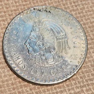 Moneda 5 Pesos Plata 1947 Cuauhtémoc