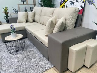 Sofá cama beige con arcón incorporado