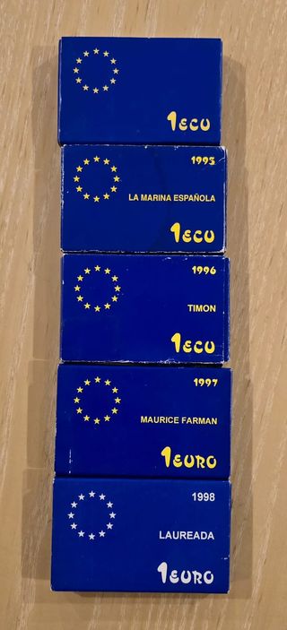 5 Monedas Plata 1 Ecu y 1 Euro FNMT (95-98)