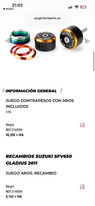 Contrapesos Puig Hi-Tech Parts Nuevos varios color