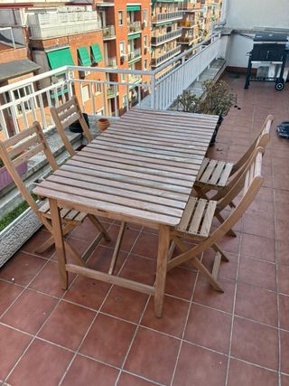 Mesa y 4 Sillas Terraza Madera