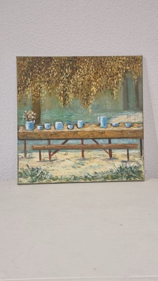 Cuadro Óleo Lienzo Mesa Exterior