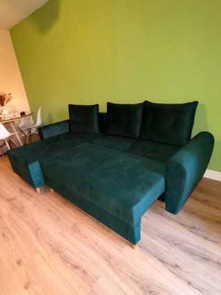 Sofá Cama Chaiselongue Terciopelo Verde