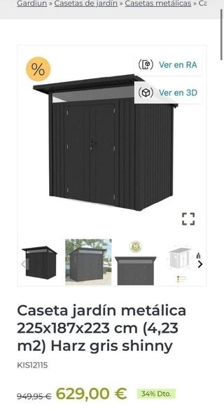 Caseta Kiosco jardín metálica 4.23 m2 Harz gris