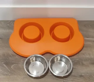 Comedero doble perro/gato naranja