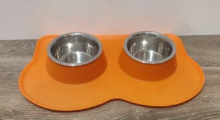 Comedero doble perro/gato naranja