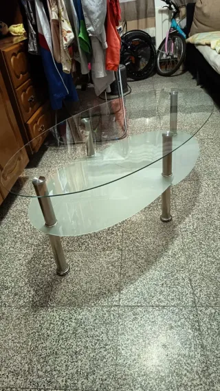 Mesa de centro ovalada cristal y metal