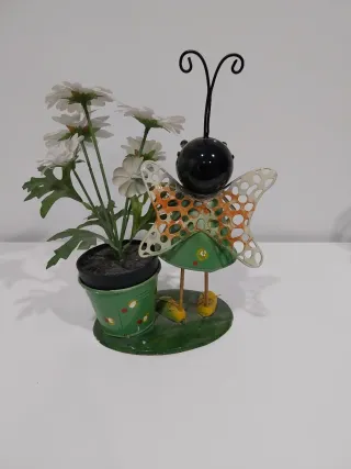 Decoración Metal Jardín Mariquita Flores