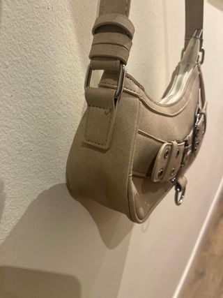 Bolso Diseño Hebillas Hombro Cremallera Beige