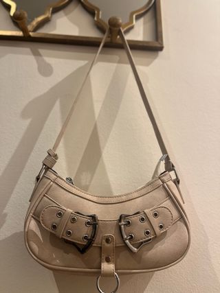 Bolso Diseño Hebillas Hombro Cremallera Beige