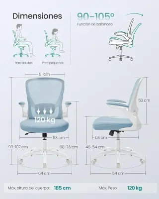 Silla Oficina Ergonómica Malla Azul SONGMICS OBN037Q01