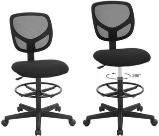 SONGMICS Silla de Malla Giratoria, Altura y Reposapiés Regulables