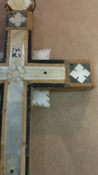 Cruz de Jerusalén Nácar Madera Años 40