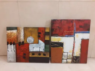 Set de 2 Cuadros abstractos modernos en lienzo.