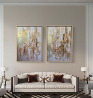 Díptico abstracto salón grande pintado a mano