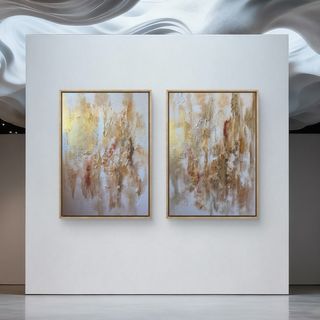 Díptico abstracto salón grande pintado a mano