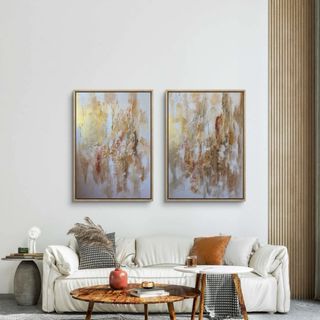 Díptico abstracto salón grande pintado a mano