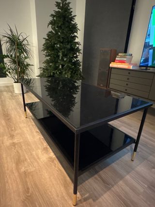 ÄSPERÖD Mesa de centro, negro/vidrio negro, 115x58