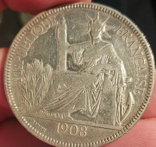 Moneda Plata Indochina Francesa 1908