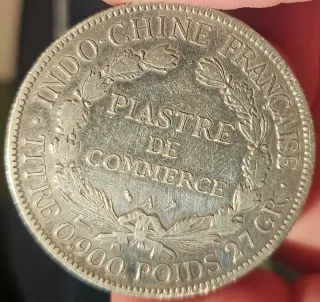 Moneda Plata Indochina Francesa 1908