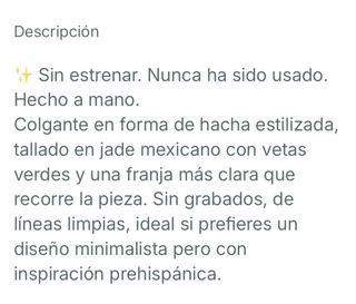 Colgante Jade Hacha México/ Prehispánico