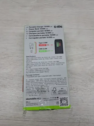 SBS Powerbank 10000mAh LCD Ricarica Rapida