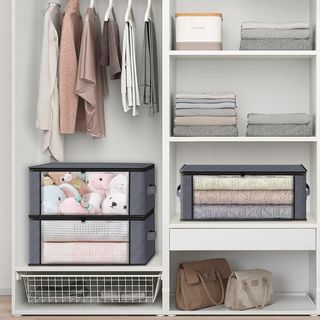 Set 3 Cajas Tela Almacenaje Ventana Gris