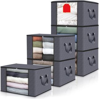 Set 3 Cajas Tela Almacenaje Ventana Gris