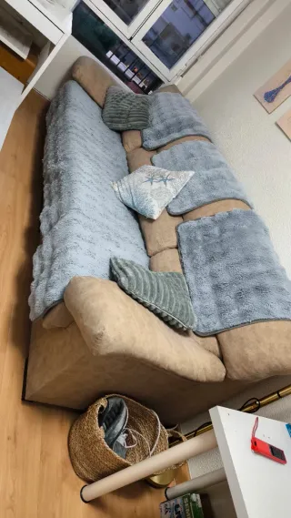 Sofá 4 plazas beige tela