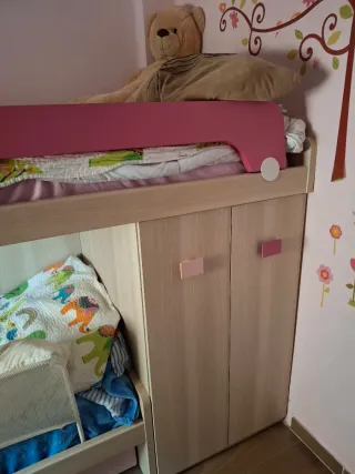 Cama tren con armario y cama inferior