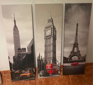 Cuadro tríptico ciudades famosas