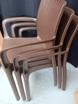 Pack 3 Sillas Jardín Plástico Marrón