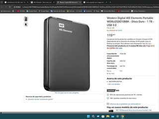 DISCO DURO PORTATIL 2.5 WD ELEMENTS 1TB USB 3.0
