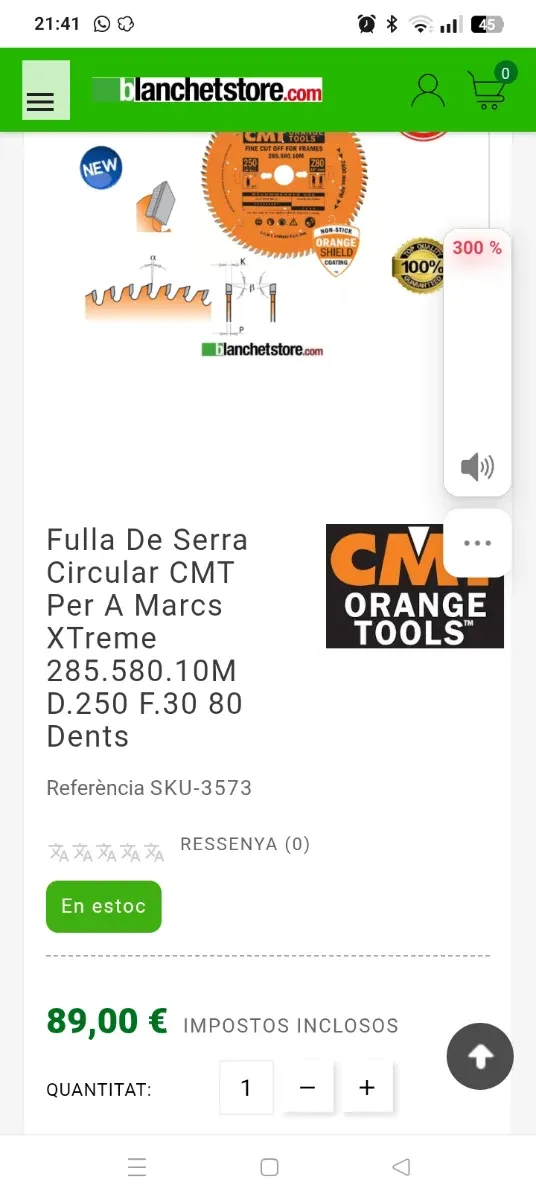 Disco de corte CMT naranja 250mm