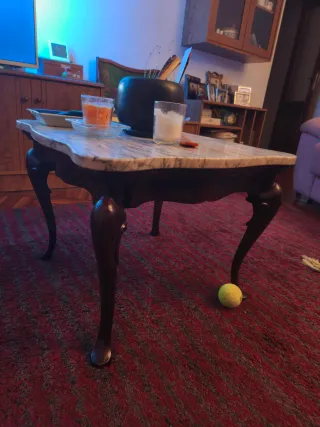 Mesa centro madera y mármol