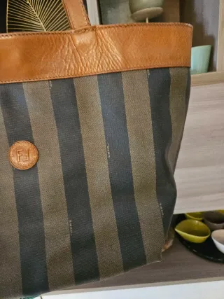 Borsa shopper Fendi a righe marrone e nera