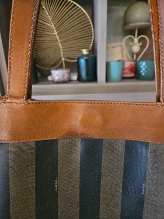 Borsa shopper Fendi a righe marrone e nera