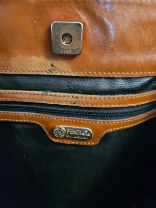 Borsa shopper Fendi a righe marrone e nera