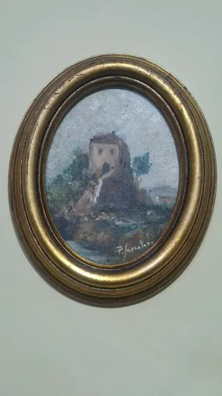 Quadretto ovale dipinto con cornice