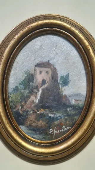 Quadretto ovale dipinto con cornice