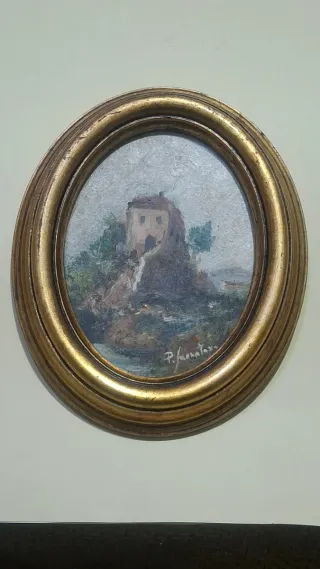 Quadretto ovale dipinto con cornice