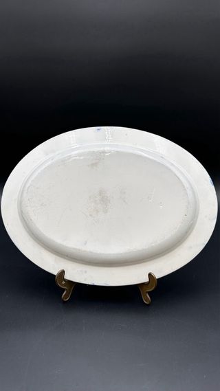 Antico Piatto Ovale Staffordshire Velieri Blu