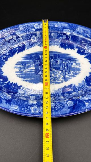 Antico Piatto Ovale Staffordshire Velieri Blu