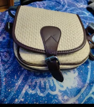 Bolso playero tejido beige y marrón