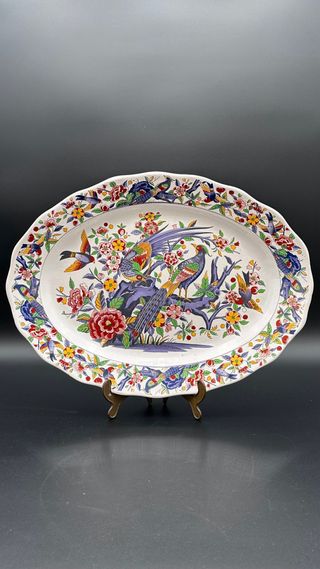Piatto ovale vintage uccelli e fiori 46 cm